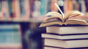 Book in library with open textbook,education learning concept